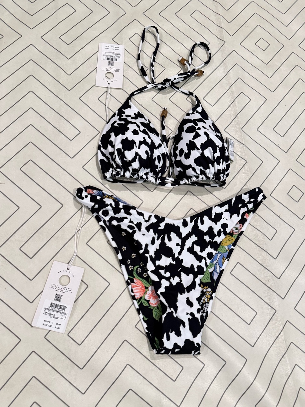 NWT Maaji Black & White Reversible Halter Bikini